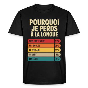 Pourquoi je perds à la lyonnaise Humour Bouliste - T-shirt Premium bio Homme - noir - Devant - Nico (187cm)