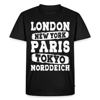 North Sea Holidays LONDON NEW YORK PARIS TOKYO - Men's Premium Organic T-Shirt - black - Front - Nico (187cm)