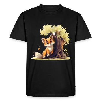 Forest fox on the golden tree - Men's Premium Organic T-Shirt - black - Front - Nico (187cm)