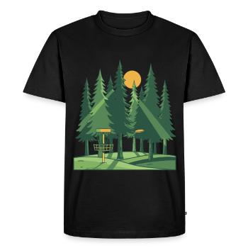 Disc Golf Forest Sunset Flying Disc Basket Scene - Men's Premium Organic T-Shirt - black - Front - Nico (187cm)