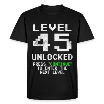 Niveau 45 débloqué - Joueur - Anniversaire - Cadeau - T-shirt Premium bio Homme - noir - Devant - Nico (187cm)