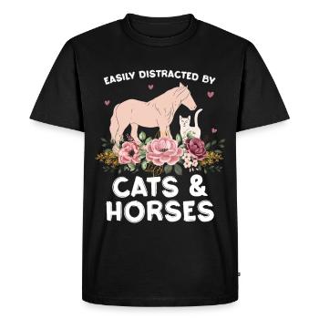 Chats et chevaux en arrangements floraux - T-shirt Premium bio Homme - noir - Devant - Nico (187cm)