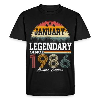 Les légendes sont nées en janvier 1986 - T-shirt Premium bio Homme - noir - Devant - Nico (187cm)