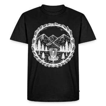Disc Golf Mountain Scene Flying Disc Basket - Men's Premium Organic T-Shirt - black - Front - Nico (187cm)