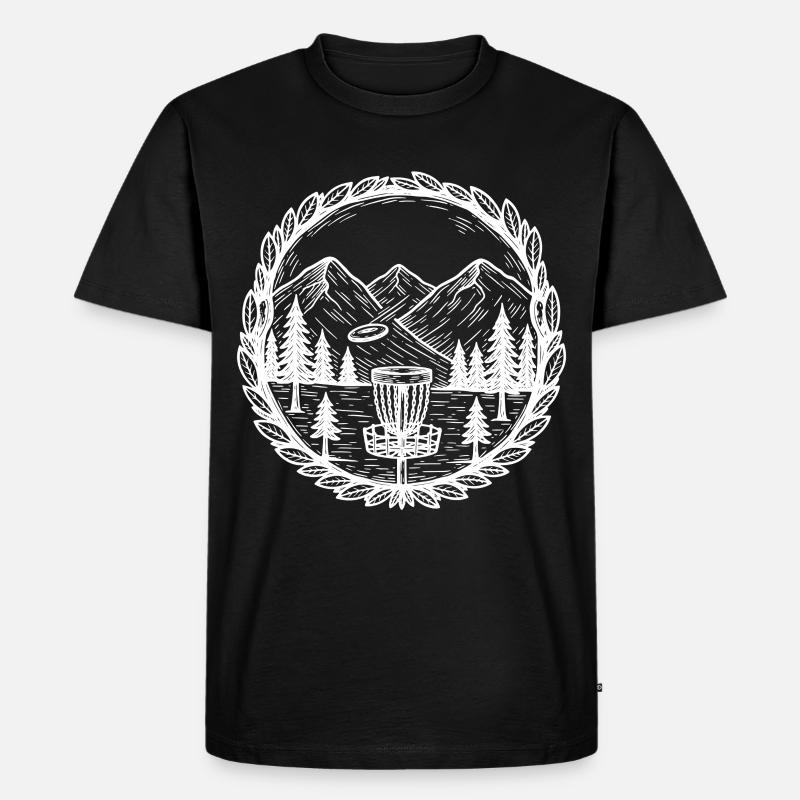 Disc Golf Bergszene Fliegender Disc-Korb - Männer Premium Bio T-Shirt - Schwarz
