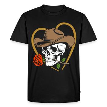 Cow-boy squelette avec rose et chapeau - T-shirt Premium bio Homme - noir - Devant - Nico (187cm)