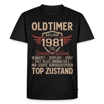 T-shirt 45e anniversaire – Vintage 1981 Vintage Rétro - T-shirt Premium bio Homme - noir - Devant - Nico (187cm)