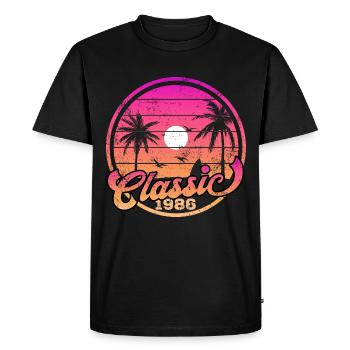 Palmiers du coucher de soleil classiques de 1986 - T-shirt Premium bio Homme - noir - Devant - Nico (187cm)
