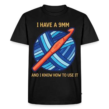 Tricote pour amateurs de crochet J’ai un 9mm et je le connais - T-shirt Premium bio Homme - noir - Devant - Nico (187cm)