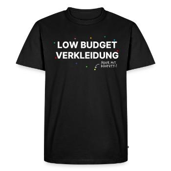 Low budget costume – with confetti! Carnival Fun - Men's Premium Organic T-Shirt - black - Front - Nico (187cm)