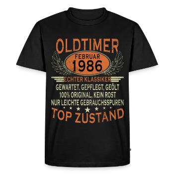 Don de février 1986 - Anniversaire de février 1986 - T-shirt Premium bio Homme - noir - Devant - Nico (187cm)