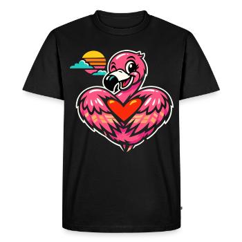 Pink flamingo with heart symbol | Sweet gift - Men's Premium Organic T-Shirt - black - Front - Nico (187cm)