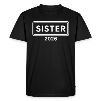 Annonce de la Grande Sœur 2026 - T-shirt Premium bio Homme - noir - Devant - Nico (187cm)