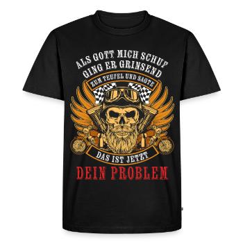 When God created me, he went to the devil grinning - Men's Premium Organic T-Shirt - black - Front - Nico (187cm)