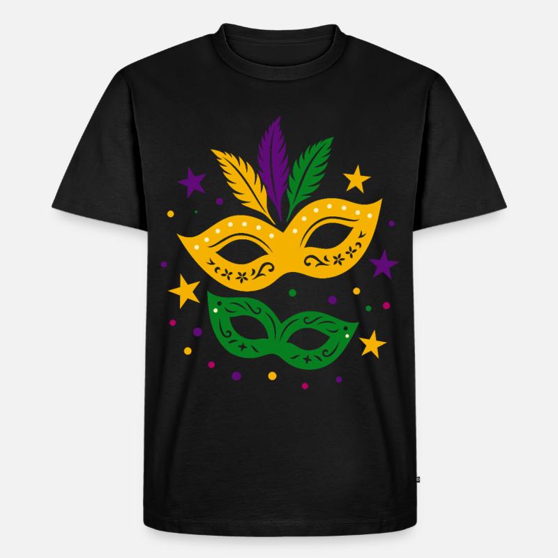 Karneval Masken mit Sternen & bunten Federn - Männer Premium Bio T-Shirt - Schwarz