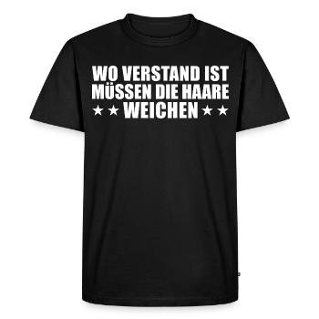 La raison doit céder la place aux cheveux - tête chauve - T-shirt Premium bio Homme - noir - Devant - Nico (187cm)