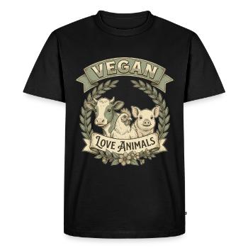 Vegan Love Animals – Design rétro d’amour animal - T-shirt Premium bio Homme - noir - Devant - Nico (187cm)
