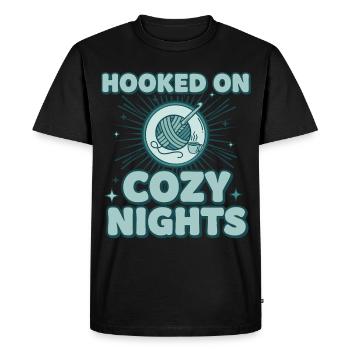 Hooked On Cozy Nights Crochet Lover Funny - Men's Premium Organic T-Shirt - black - Front - Nico (187cm)