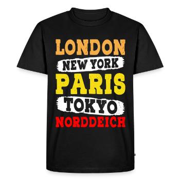 North Sea Holidays LONDON NEW YORK PARIS TOKYO - Men's Premium Organic T-Shirt - black - Front - Nico (187cm)