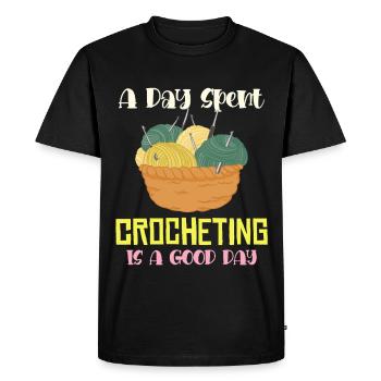Une journée de crochet – bonne journée - T-shirt Premium bio Homme - noir - Devant - Nico (187cm)