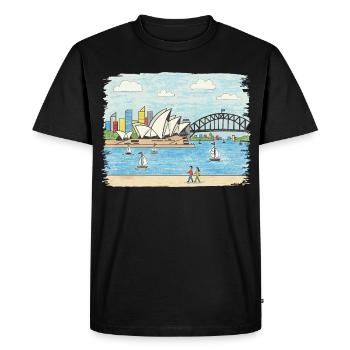 Esquisses du pont du port à l’Opéra de Sydney - T-shirt Premium bio Homme - noir - Devant - Nico (187cm)