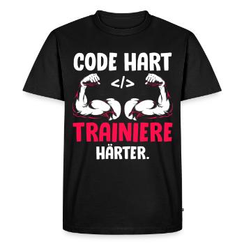 Coder CODE HARD TRAIN HARDER Funny - Men's Premium Organic T-Shirt - black - Front - Nico (187cm)