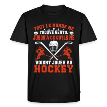 jouer au hockey cadeau drôle hockey sur glace - Men's Premium Organic T-Shirt - black - Front - Nico (187cm)