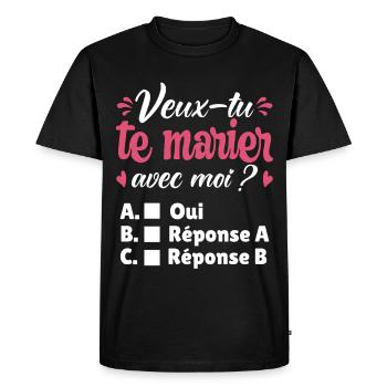 Demande Mariage Couple Romantique Saint Valentin - T-shirt Premium bio Homme - noir - Devant - Nico (187cm)