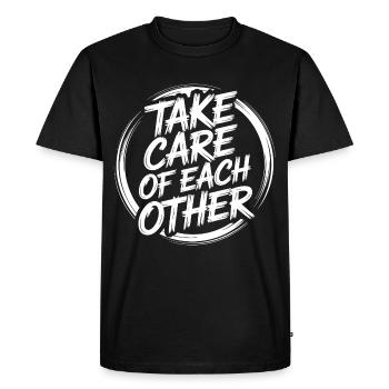 Prenez soin les uns des autres - T-shirt Premium bio Homme - noir - Devant - Nico (187cm)