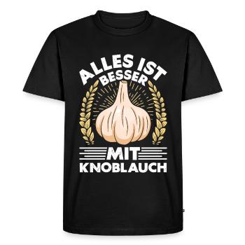 TOUT EST MIEUX AVEC DE L’AIL - T-shirt Premium bio Homme - noir - Devant - Nico (187cm)