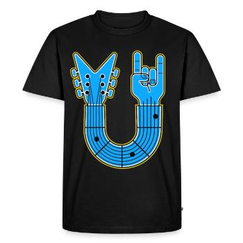 Guitare en U bleue avec main rock - T-shirt Premium bio Homme - noir - Devant - Nico (187cm)