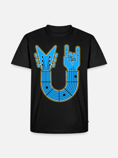 Blue U-Shape Guitar with Rock Hand - Men's Premium Organic T-Shirt - black
