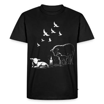 Agneaux imbolc avec bougies et pigeons volants - T-shirt Premium bio Homme - noir - Devant - Nico (187cm)