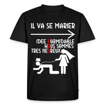 Mariage Fou Humour EVG - T-shirt Premium bio Homme - noir - Devant - Nico (187cm)