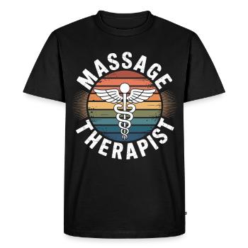Retro Rainbow Massage Logo - Men's Premium Organic T-Shirt - black - Front - Nico (187cm)