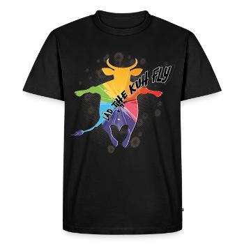 Rainbow cow in flight - Men's Premium Organic T-Shirt - black - Front - Nico (187cm)