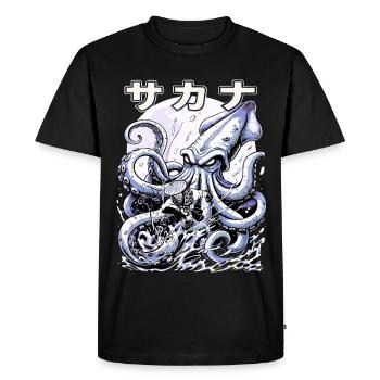 Japan Fisherman Kraken Fight – Ukiyo-e Squid - Men's Premium Organic T-Shirt - black - Front - Nico (187cm)