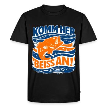 Viens ici, prends une bouchée ! – Diction de la pêche - T-shirt Premium bio Homme - noir - Devant - Nico (187cm)