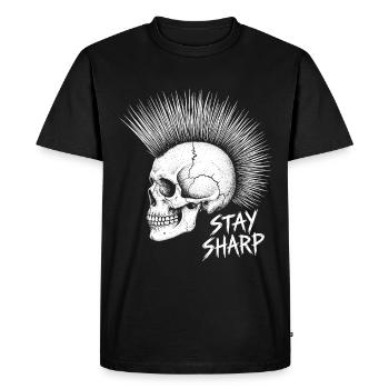 Stay Sharp Punk Skull – Iroquois Skull Design - Men's Premium Organic T-Shirt - black - Front - Nico (187cm)