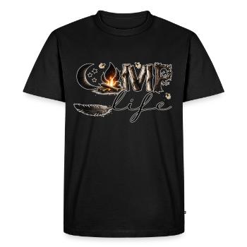Vie de camp – Feu de camp, nature et liberté - T-shirt Premium bio Homme - noir - Devant - Nico (187cm)