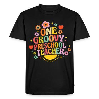 Groovy preschool teacher with heart and flowers - Men's Premium Organic T-Shirt - black - Front - Nico (187cm)