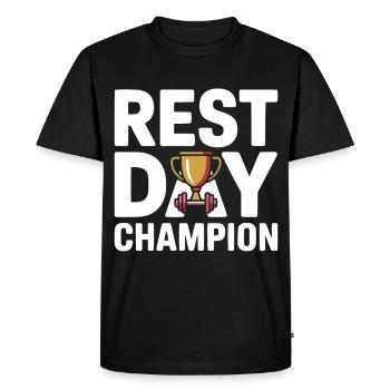 Humour de la Championne de la Journée de repos sur la forme physique - T-shirt Premium bio Homme - noir - Devant - Nico (187cm)