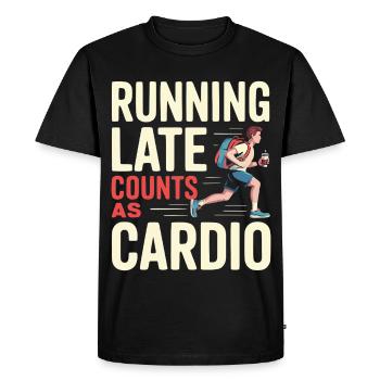 Running Late Counts As Cardio Humor Design - Men's Premium Organic T-Shirt - black - Front - Nico (187cm)