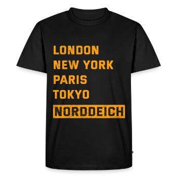 Vacances de la mer du Nord LONDRES, NEW YORK, PARIS NORDDEICH - T-shirt Premium bio Homme - noir - Devant - Nico (187cm)