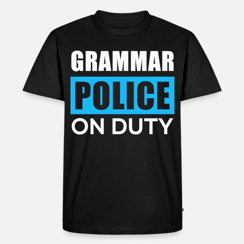 Grammatikpolizei im Einsatz - Männer Premium Bio T-Shirt - Schwarz