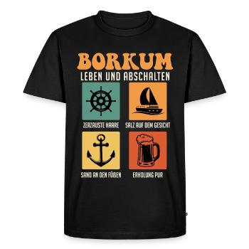 North Sea BORKUM LIVE AND SWITCH OFF Retro Funny - Men's Premium Organic T-Shirt - black - Front - Nico (187cm)