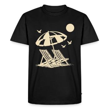 Beach holiday with sun loungers under umbrella - Men's Premium Organic T-Shirt - black - Front - Nico (187cm)