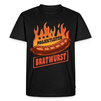 Chef de projet Bratwurst | Culte des Flammes Grillées - T-shirt Premium bio Homme - noir - Devant - Nico (187cm)