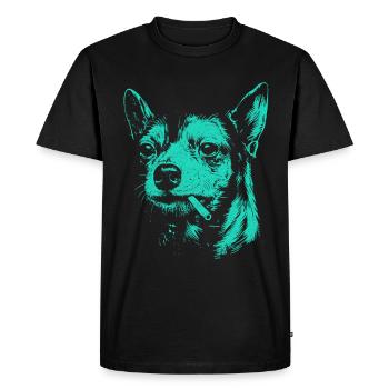 Chihuahua fumant un chien drôle mème humour Chi - T-shirt Premium bio Homme - noir - Devant - Nico (187cm)
