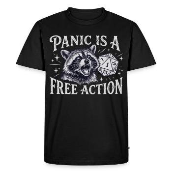 La panique est une action libre – Raccoon D20 Design - T-shirt Premium bio Homme - noir - Devant - Nico (187cm)
